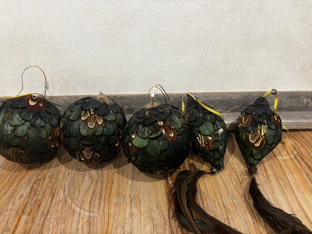 Set 5 Real Feather Christmas Ornaments Pheasant Feather Rustic Lodge